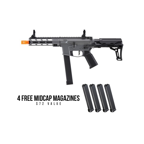 Lancer Tactical Gen 2 9mm Battle X CQB Carbine Airsoft AEG (Color: Grey) + 4 Free Midcap Magazines